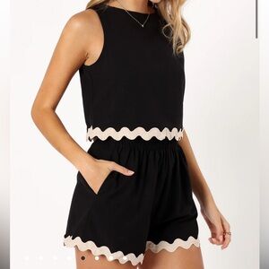 Petal & Pup Katy Short Set Black Scalloped Lace Trim Size XS